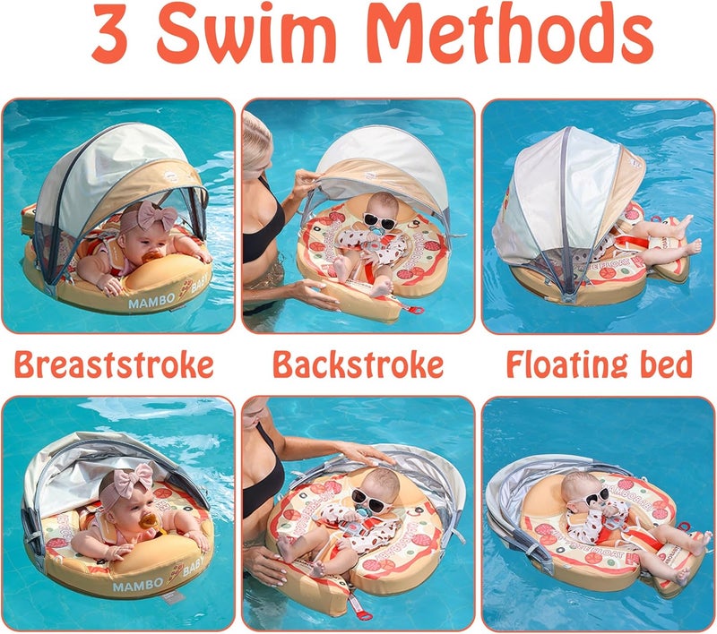 AnjeeIOT Mambobaby Float with Canopy Baby Pool Floats Non Inflatable for Swimming Baby Swim Float Safety Swim Tranier Upgraded Tail Solid Pool Float for Infant Toddler 3-24 Months, Pizza - Image 2